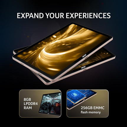 Acer Iconia Tab iM10-22 | 10.36" 2K IPS Display, Quad Speakers, 8GB RAM + 256GB Storage, 16MP Rear + 8MP Front Camera, Fingerprint Reader, Wi-Fi + 4G LTE(Calling), Android 14, Slim Metal Body, Gold