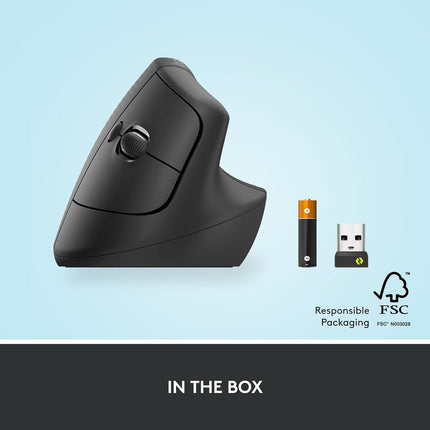 Logitech Lift Vertical Ergonomic Mouse, Wireless, Bluetooth or Logi Bolt USB Receiver, Quiet clicks, 4 Buttons, Compatible with Windows/macOS/iPadOS, Laptop, PC - Graphite