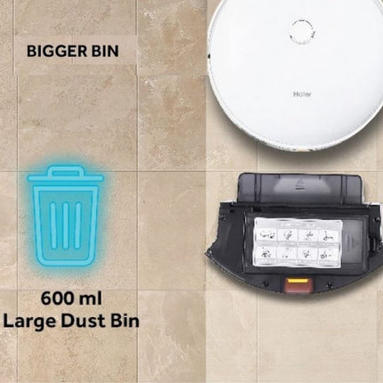Haier Robot Vacuum Cleaner with Wet Mopping, 2-in-1 with App & Voice Control, Auto Recharge, Strong 2200 PA Suction, and Long Life 2600 Battery, 1.6 Hours, Silver