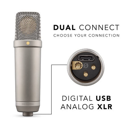 Rode Nt1 5Th Generation Large-Diaphragm Studio Condenser Microphone with XLR and USB Outputs, Shock Mount and Pop Filter for Music Production, Vocal Recording and Podcasting (Silver)