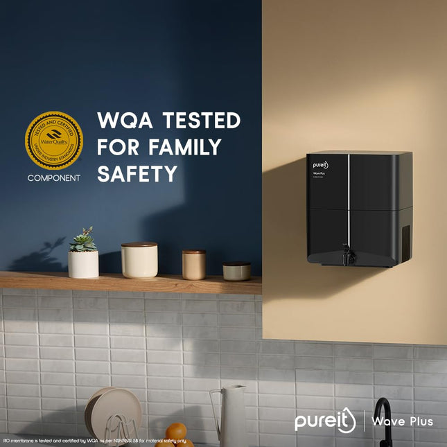 Pureit Wave Plus Mineral RO+UV | 6 stage Purification | 7 Litres Capacity | Up to 45% Water Saving | Suitable for Borewell, Tanker & Muncipal Water | Wall Mountable | Black