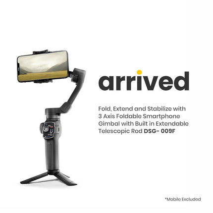Digitek (DSG-009F) 3 Axis Foldable Smartphone Gimbal with Built-in 3 Telescopic Extendable & Adjustable Rod, Compatible with All Smartphones, Low Angle Shoot & Position, Wheel Zoom in & Out (Black)