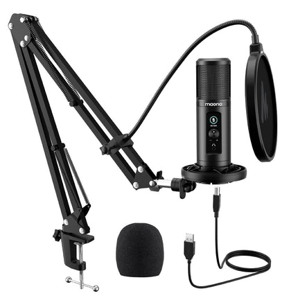 MAONO AU-PM421 Condenser USB Microphone, Professional Studio Recording Mic with 1-Touch Mute and Mic Gain Knob for PC, Singing, Podcast, Gaming, YouTube