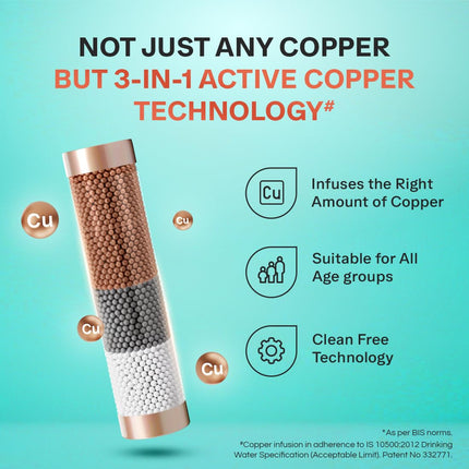 Aquaguard Marvel NXT Active Copper RO+UV+UF + 1 Free Alkaline Bottle | Up to 60% Water Savings | 10-Stage RO Water Purifier | Suitable for all Water Sources