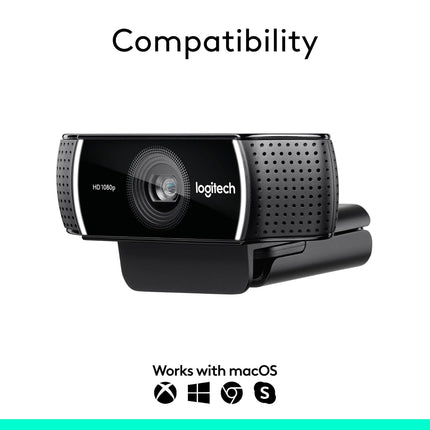 Logitech C922 Pro Stream Webcam, HD 1080p/30fps or HD 720p/60fps, Digital, Hyperfast Streaming, Stereo Audio, HD Light Correction, Autofocus, for YouTube, Twitch, XSplit - Black