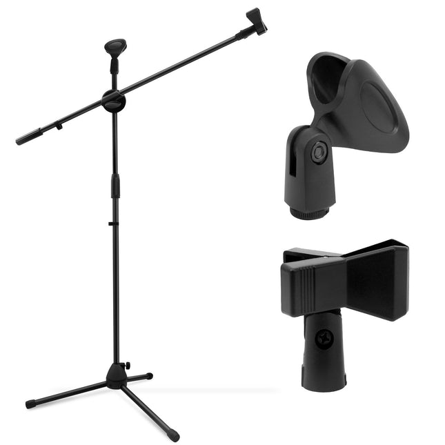 Microphone Stand, Ohuhu Mic Stand Tripod with Mic Clips, Boom Microphone Stand for Kids Adults, Microphone with Stand for Singing Speech Home Studio Usage, Height Adjustable, Light Weight