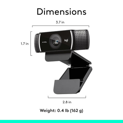 Logitech C922 Pro Stream Webcam, HD 1080p/30fps or HD 720p/60fps, Digital, Hyperfast Streaming, Stereo Audio, HD Light Correction, Autofocus, for YouTube, Twitch, XSplit - Black