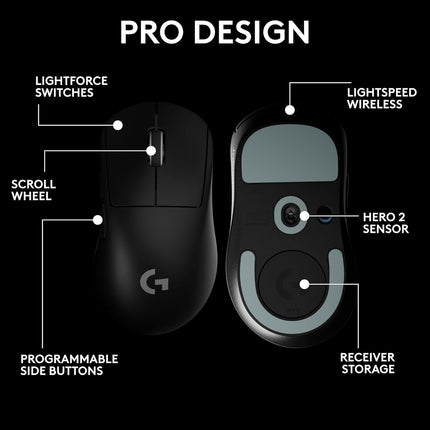 Logitech G PRO X Superlight 2 DEX Lightspeed Wireless Gaming Mouse, 60g Pro-Grade Lightweight Mouse with 5 Programmable Buttons, 44k DPI Sensor, USB-C Charging, for PC/Mac - Black
