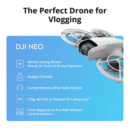 DJI Neo, Mini Drone with 4K UHD Camera for Adults, 135g Self Flying Drone that Follows You, Palm Takeoff, AI Subject Tracking, QuickShots, Stabilized Video, Built-In Propeller Guard (Controller-Free)