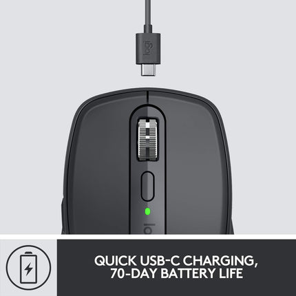 Logitech MX Anywhere 3S Compact Wireless Mouse, Fast Scrolling, 8K DPI Any-Surface Tracking, Quiet Clicks, Programmable Buttons, USB C, Bluetooth, Windows PC, Linux, Chrome, Mac - Graphite