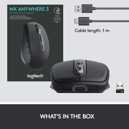 Logitech MX Anywhere 3S Compact Wireless Mouse, Fast Scrolling, 8K DPI Any-Surface Tracking, Quiet Clicks, Programmable Buttons, USB C, Bluetooth, Windows PC, Linux, Chrome, Mac - Graphite