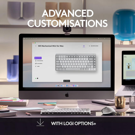 Logitech MX Mechanical Mini for Mac Wireless Illuminated Keyboard with Free Adobe subscription, Low-Profile Performance Switches, Tactile Quiet Keys, Backlit, Bluetooth, USB-C, Apple, iPad - Pale Grey