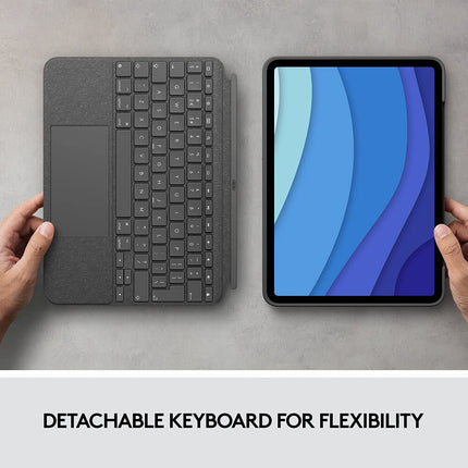 Logitech Combo Touch iPad Pro 11-inch (1st, 2nd, 3rd, 4th gen - 2018, 2020, 2021, 2022) Keyboard Case - Detachable Backlit Keyboard, Click-Anywhere Trackpad - QWERTY Smart Connector, Grey, Medium