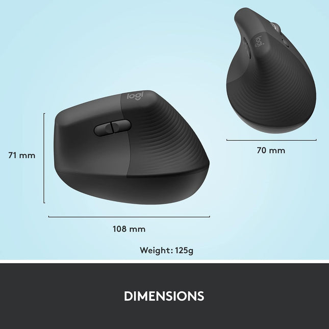 Logitech Lift Vertical Ergonomic Mouse, Wireless, Bluetooth or Logi Bolt USB Receiver, Quiet clicks, 4 Buttons, Compatible with Windows/macOS/iPadOS, Laptop, PC - Graphite (BRAND NEW/SEALED)