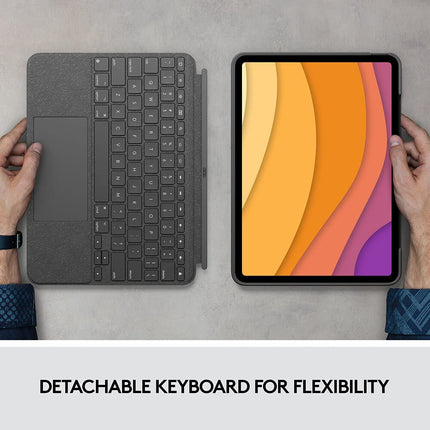 Logitech Combo Touch iPad Pro 12.9-inch (5th, 6th gen - 2021, 2022) Keyboard Case - Detachable Backlit Keyboard with Kickstand, Click-Anywhere Trackpad, Smart Connector-QWERTY UK English Layout - Grey