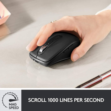 Logitech MX Anywhere 3S Compact Wireless Mouse, Fast Scrolling, 8K DPI Any-Surface Tracking, Quiet Clicks, Programmable Buttons, USB C, Bluetooth, Windows PC, Linux, Chrome, Mac - Graphite
