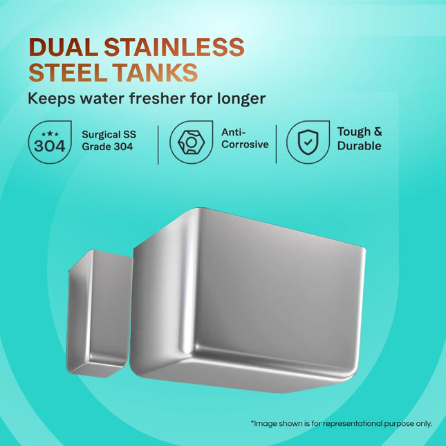 Aquaguard Blaze Slim Hot & Ambient RO+UV+Active Copper Tech, Stainless Steel Tank Water Purifier | Taste Adjuster | Upto 60% Water Savings | Suitable for Borewell, Tanker & Municipal Water