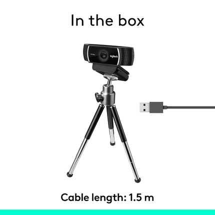Logitech C922 Pro Stream Webcam, HD 1080p/30fps or HD 720p/60fps, Digital, Hyperfast Streaming, Stereo Audio, HD Light Correction, Autofocus, for YouTube, Twitch, XSplit - Black