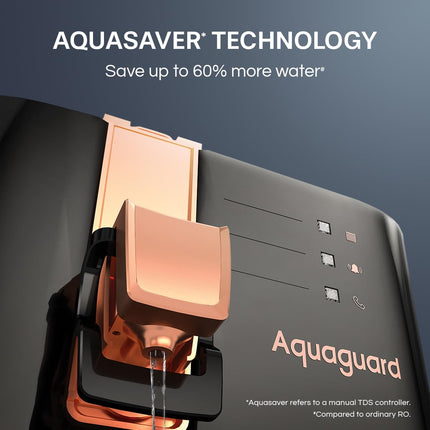 Aquaguard Ritz Stainless Steel Tank, 9-Stage RO+UV+Active Copper Tech Purifier | Up to 60% Water Savings | Suitable for Tanker, Borewell & Municipal Water