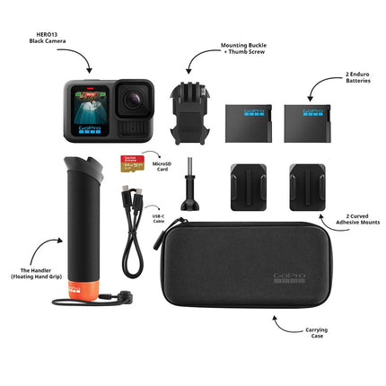 GoPro HERO13 Black Special Bundle Includes - HERO13 Black Camera, Handler, 2-Enduro Batteries, 2-Curved Adhesive Mounts, 64GB MicroSD Card, Hard Carrying Case(1-Yr International+1-Yr India Warranty)