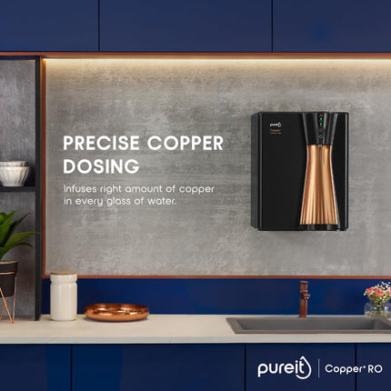 Pureit RO+UV+MF+Copper+Mineral | 7 Stage Purification | 8L Capacity | Suitable for Borewell, Tanker & Municipal Water | Table Top | Wall Mountable | Black & Copper