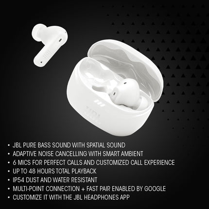 JBL New Launch Tune Beam 2 TWS, ANC Earbuds, 48Hr Playtime,Dual Connect, Ambient Aware, Relax Mode, Customized EQ with Headphones App, 6 Mics for Clear Calls, Spatial Sound, Personi-Fi 3.0