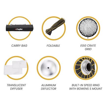 DIGITEK® (DBDS-105S) Parabolic Hexadecagon 105cm Beauty Dish Softbox