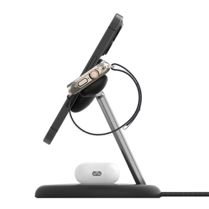 Belkin MagSafe 3-in-1 Qi2 Wireless Charger Stand 15W | Fast Charging iPhone Charger for iPhone 16, 15, 14 & 13 Series, AirPods, & Apple Watch | 36W Charger Included | Black