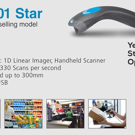 TVS Electronics BS-C101 Star Barcode Scanner | Aim and Shoot Trigger | 1D linear imager to scanner | Express Speed of 330 scans per second | plug and play | 2500 Pixels | 1D CCD Imaging technology (BRAND NEW/SEALED)