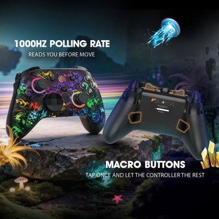 Cosmic Byte Lumora Tri-Mode Controller with Stealth Black RGB-Reveal Design, Hall Effect Joysticks & Triggers, Mechanical Buttons, 1000Hz Polling Rate, 6-Axis Gyro, Windows Software, 3.5mm Audio Jack, Macro & Turbo, 1300mAh Battery