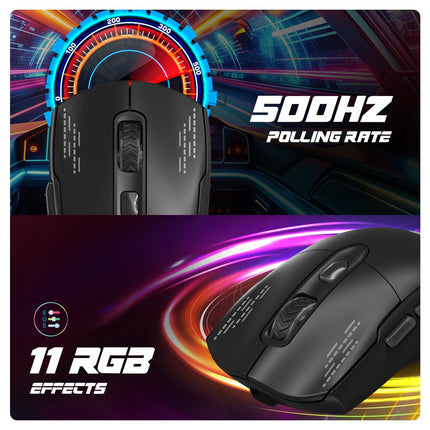 Cosmic Byte Raptor Dual Mode RGB Mouse, Pixart 3212 Sensor, Upto 4800 DPI, 10 Million Switches, 500Hz Polling Rate, Braided Cable, 11 RGB Effects, PTFE Mouse Feet (Black)