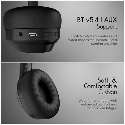 ZEBRONICS Duke Plus (2026 Upgrade) Wireless Headphones, BT v5.4, Upto 70hrs Playback, 40mm Drivers, Gaming Mode, ENC, Dual Pairing, Rapid Charge, AUX, 3 EQ Modes (Black)