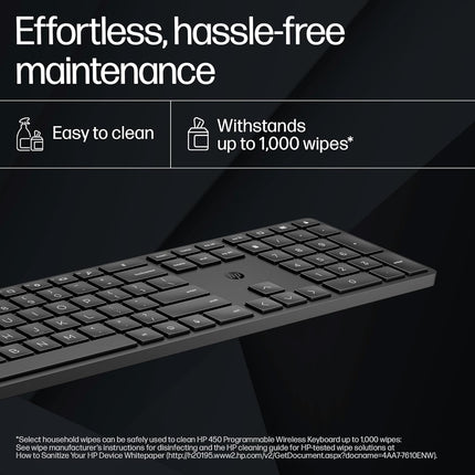 HP 450 Programmable Wireless, Full Size; 3-Zone Layout Keyboard, 2.4 GHz Wireless Connection, Compatible with PCs with Available USB-A Port