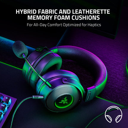 Razer Kraken V3 Hypersense Wired USB Gaming Over Ear Headset Haptic Technology: Triforce Titanium 50Mm Drivers - Detachable Mic - Rz04-03770100-R3M1, Black