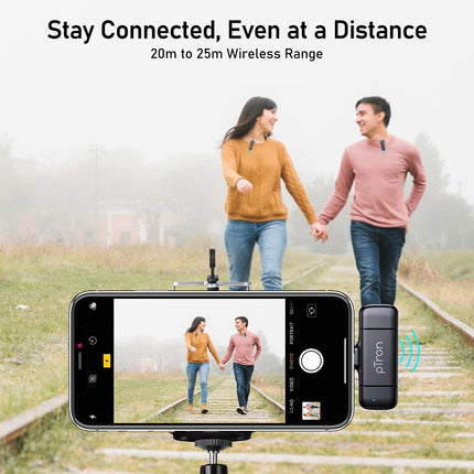 pTron KWM-2 Type C Wireless Microphone with Charging case w/Noise Cancellation, 48Hrs Battery, 20m Wireless Range, Collar Mic for DSLR/iPhone/Android, Vlog, Streaming/Zoom Meeting (Black)