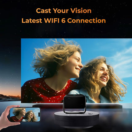 WZATCO Yuva Vibe, Certified OS Smart Home Projector, Native 1080P Fully Automatic, HDMI ARC, WiFi 6 & BT, 14000 Lumens, Screen Mirroring, Portable Room Cinema, Black