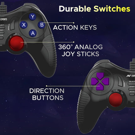 Ant Esports GP130 Wired Gamepad for PC, PS3, Android TV, Laptop – Dual Vibration USB Controller with Turbo Mode, 14 Buttons, Plug & Play, Ergonomic Design, Compatible with Windows & Steam_ Black