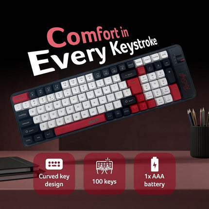 Acer RedShift Wireless Keyboard & Mouse Combo | Bluetooth + 2.4GHz Dual Mode | Multi-Device | 100-Key Slim Quiet Keyboard | 6-Button Mouse with 1600 DPI | Windows, Android, iOS | Black & Red