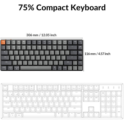 Keychron K3 Version 2, 84 Keys Ultra-Slim Wireless Bluetooth/USB Wired Mechanical Keyboard (Ten Keys Missing)