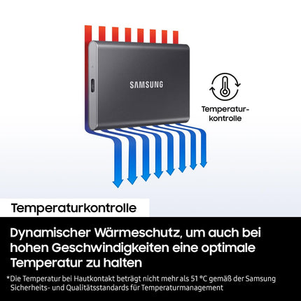 Samsung T7 1TB, Portable SSD, up to 1050MB/s, USB 3.2 Gen2, for Photography, Gaming, Students & Professionals, External Solid State Drive (MU-PC1T0T), Grey