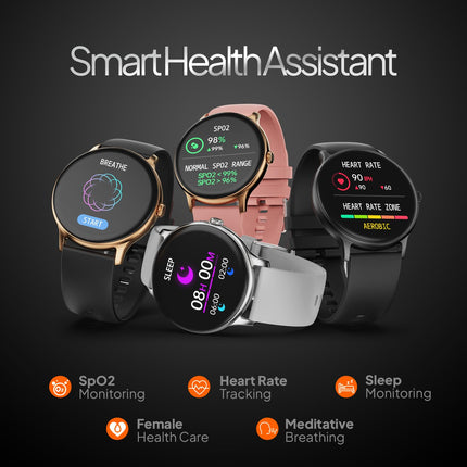 Fire-Boltt Phoenix Round Smart Watch 1.38″ HD Display with Bluetooth Calling, SpO2 & Heart Rate Monitor, 120+ Sports Modes, IP67 Waterproof, Fitness Tracker Smartwatch for Men & Women - Black