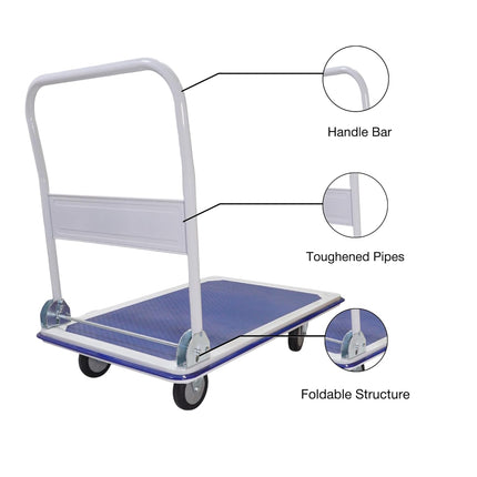 BIGAPPLE 300kg Capacity Metal Foldable Platform Trolley for Heavy Weight/Material Handling Goods Trolley for Home, Office, Warehouse & Industries - 60cm x 90cm (5" Wheel/Blue) - PACK OF 1