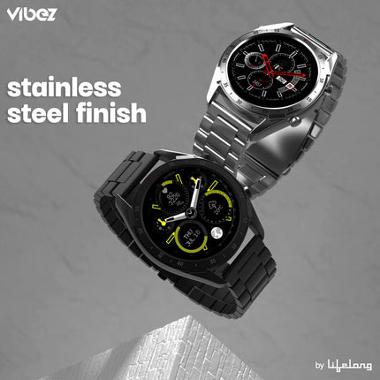 Vibez by Lifelong Sigma 1.39, Luxury Smartwatch with Metal Case & Stainless-Steel Strap, 360 * 360 px High Resolution with 60Hz Refresh Rate, Bluetooth Calling & Health Monitoring (VBSW2142, Silver)