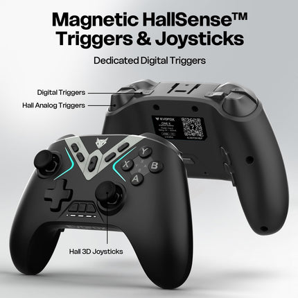 EvoFox One X Wireless Gaming Controller for PC, Switch, Android, iOS & macOS, Tri-Mode, Hall Effect Joysticks & Triggers, On-the-fly 6 Axis Gyro, 1000Hz Polling, Macro buttons, 800mAh Battery (Black)