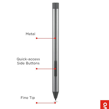 Lenovo Digital Pen 2 (Laptop) - Ultra-Tactile Response - 4,096 Levels of Pressure - Natural Feel Elastometer Pen Tip - Extended Battery Life - Silver