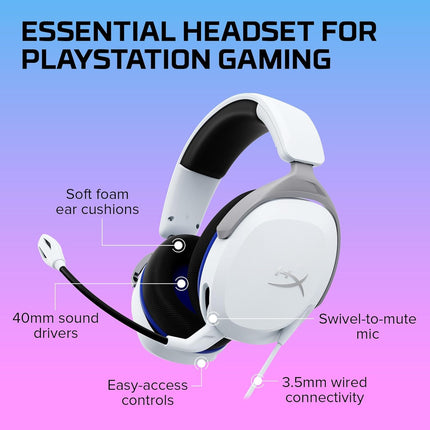 HyperX Cloud Stinger 2 Core Smartchoice- Gaming Headset for PlayStation, Lightweight Over-Ear Headset with mic, Swivel-to-Mute Function, 40mm Drivers (6H9B5AA), White