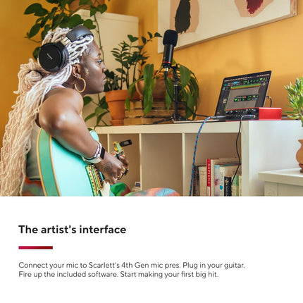 Focusrite Scarlett 2i2 4th Gen, USB audio interface for recording, composing, streaming, and podcaster - sound recordings and all the software to record