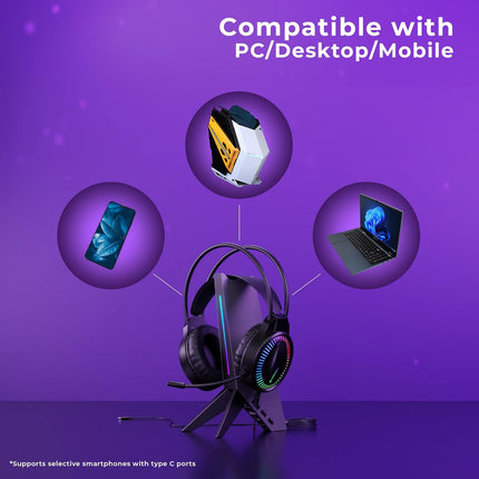ZEBRONICS Blitz C Dolby Atmos Gaming Over Ear Wired Headphone, 50Mm Neodymium Drivers, Padded Headband, Lightweight & Comfortable, RGB Lights, Flexible Mic, Type-C Connector, Black - Unboxify