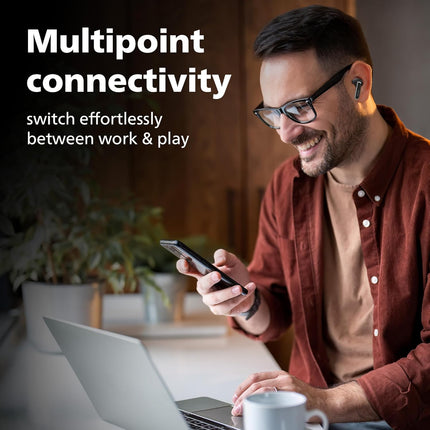 Philips TAT1150BK/94 Premium Wireless Earbuds with ANC, Quad Mic ENC, Up to 55 Hr Playtime,13mm Neodymium Drivers,Multipoint, ergonomically Designed,IPX5 Water Resistance,Fast Charging (Deep Black)