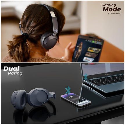 ZEBRONICS Silencio 111,Over Ear Wireless Headphone,Hybrid ANC (50dB),55*Hrs Backup,Transparency Mode,40mm Titanium Drivers,3 EQ Modes,ENC,Gaming Mode,Dual Pairing,Rapid Charge,Bluetooth v5.4 (Blue)